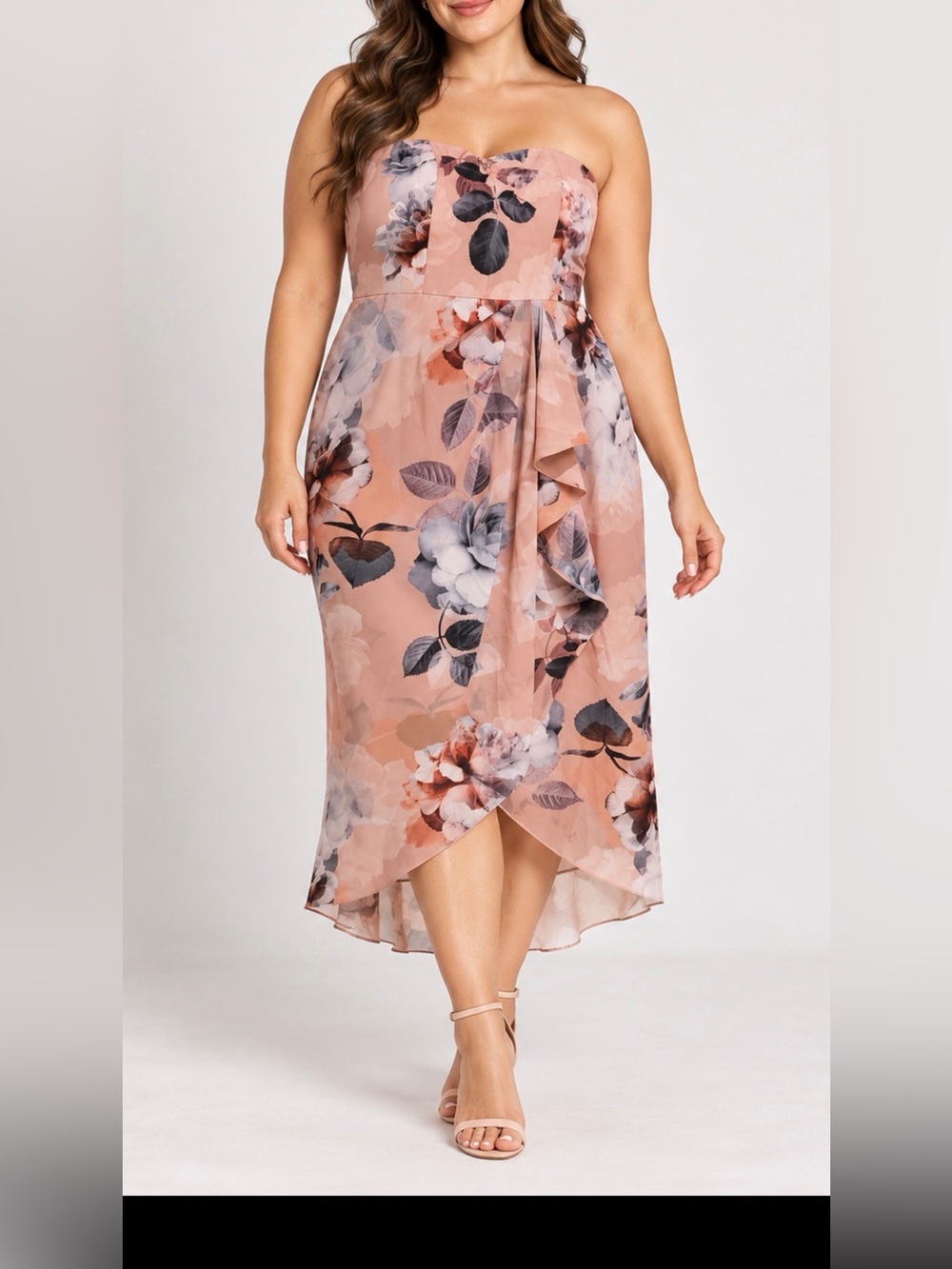 City Chic Blush Floral High-Low Wrap Skirt